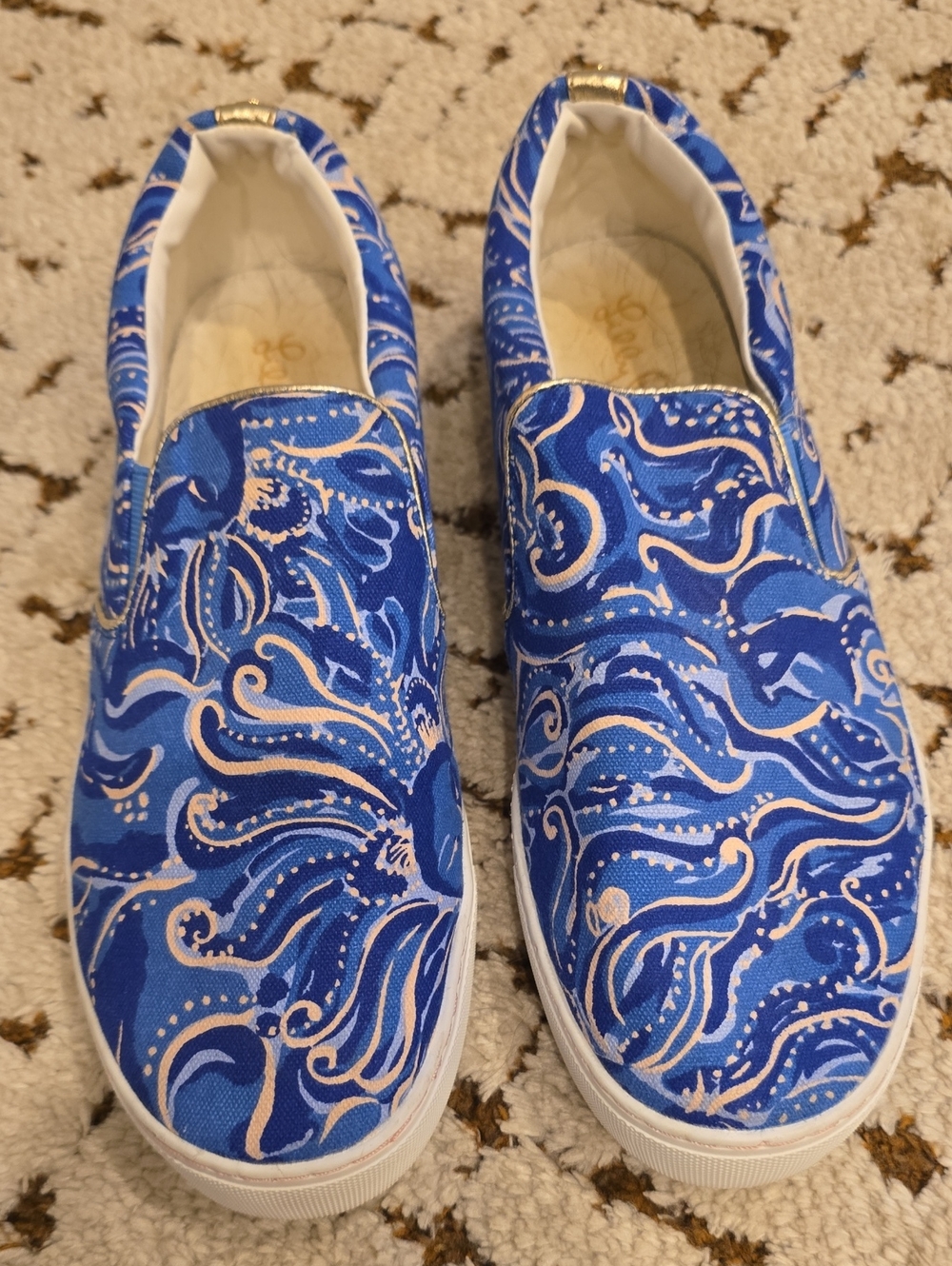 Lilly Pulitzer Blue and Peach Slip-On Canvas Sneakers Sz 10
